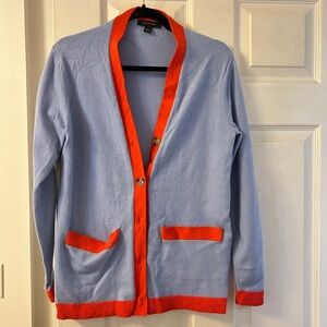Blue Cardigan with Red Trim